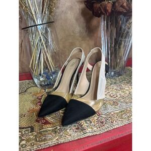 ZARA Slingback Heels Clear Panel Pointed Toe Black Suede‎ Women Size 7.5 38
